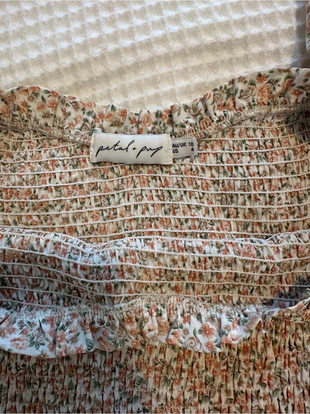 Petal & Pup Floral Smocked Midi Dress in Cream and Brown - Picture 2 of 2
